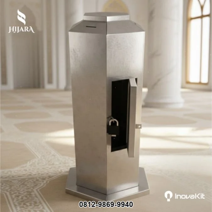 Kotak Amal Stainless Estetik Kunci Gembok Alarm