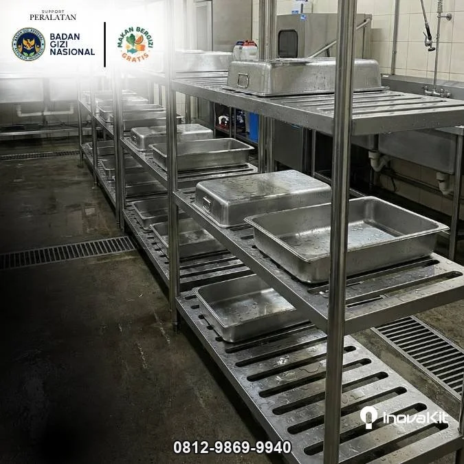 Sloted Pan 4 Tiers Standar Dapur MBG | Rak Penyimpanan Pan Berlubang