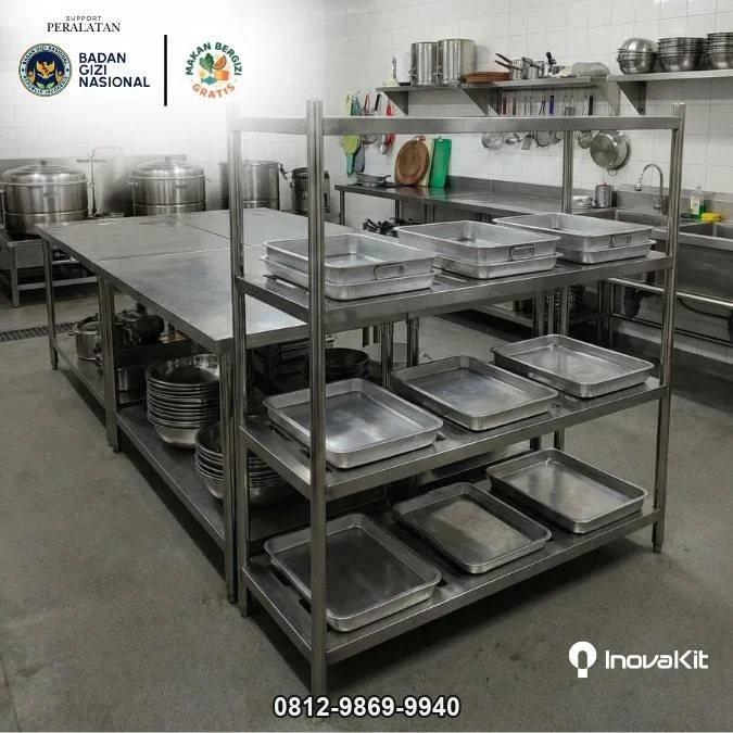 Sloted Pan 4 Tiers Standar Dapur MBG | Rak Penyimpanan Pan Berlubang