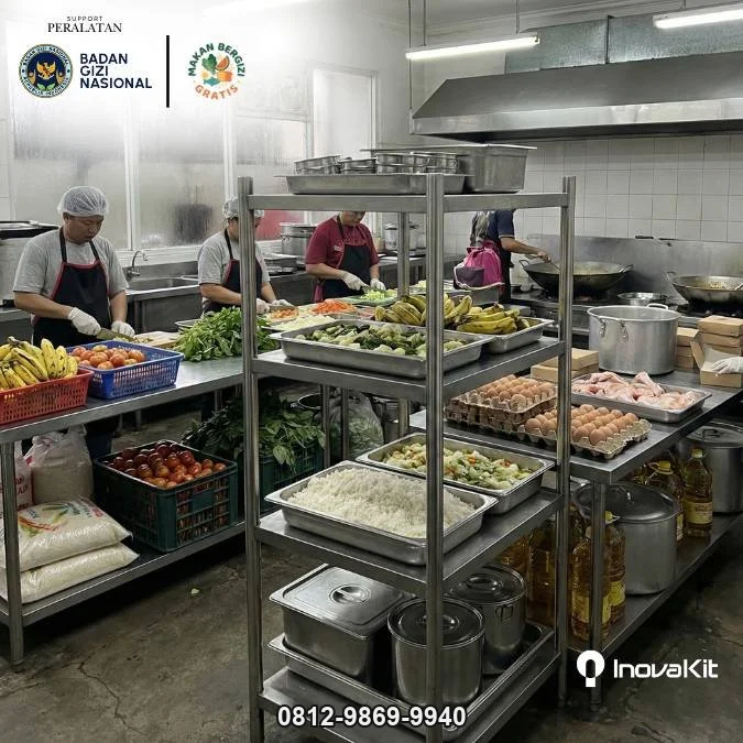 Solid Pan Rack 4 Tiers Standar Dapur MBG | Rak Pan Stainless