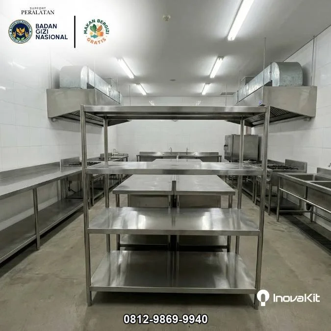 Solid Pan Rack 4 Tiers Standar Dapur MBG | Rak Pan Stainless