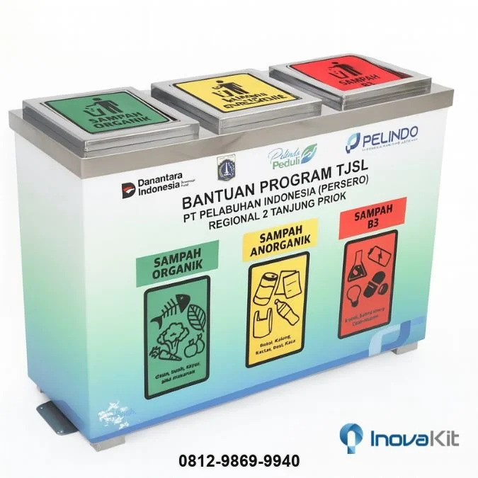 Tempat Sampah Stainless 3 in 1 Model Kotak 1