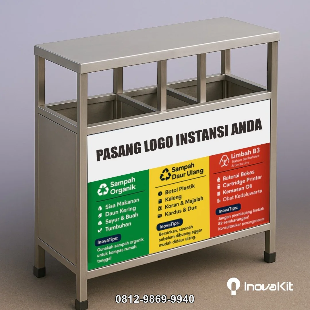 Tempat Sampah Stainless 3 in 1 Model Kotak 2