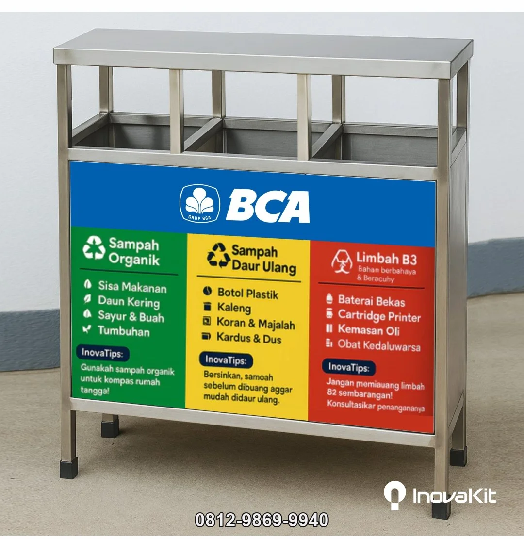 Tempat Sampah Stainless 3 in 1 Model Kotak 2