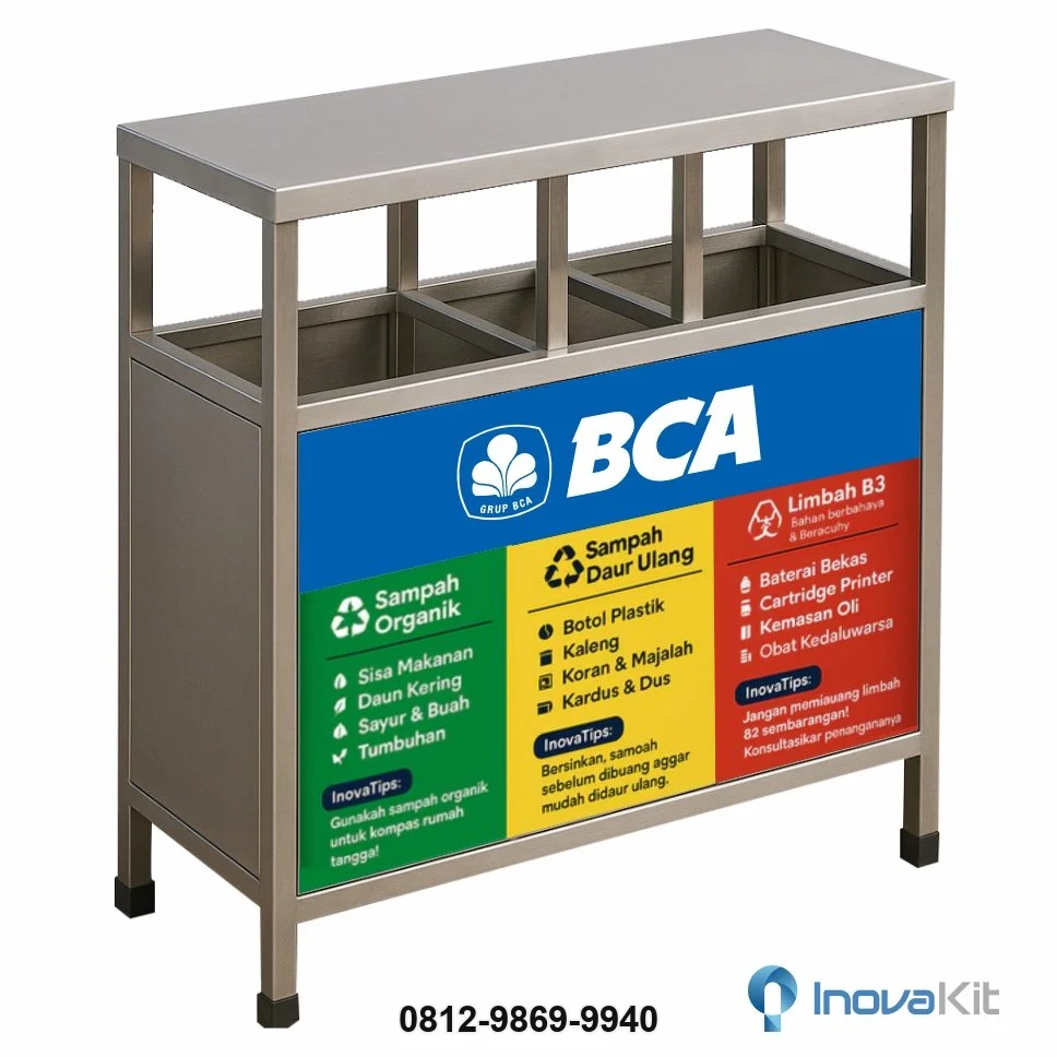 Tempat Sampah Stainless 3 in 1 Model Kotak 2