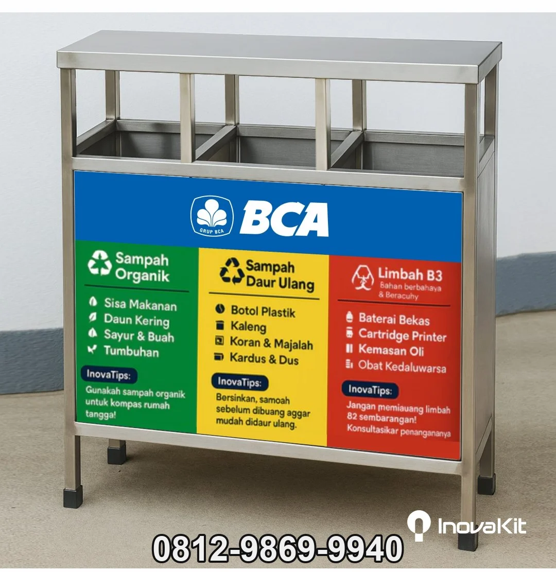 Jual & Distributor Tempat Sampah Stainless 3 in 1 Model Kotak 2 di Cibuntu, Cibitung, Bekasi — Harga Pabrik, Vendor, Fabrikasi