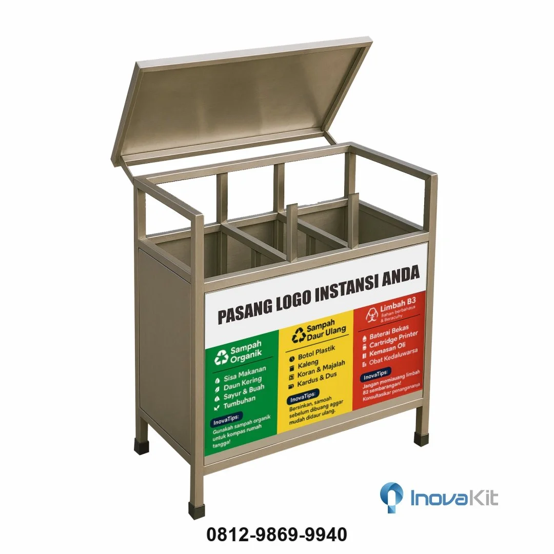 Tempat Sampah Stainless 3 in 1 Model Kotak 2