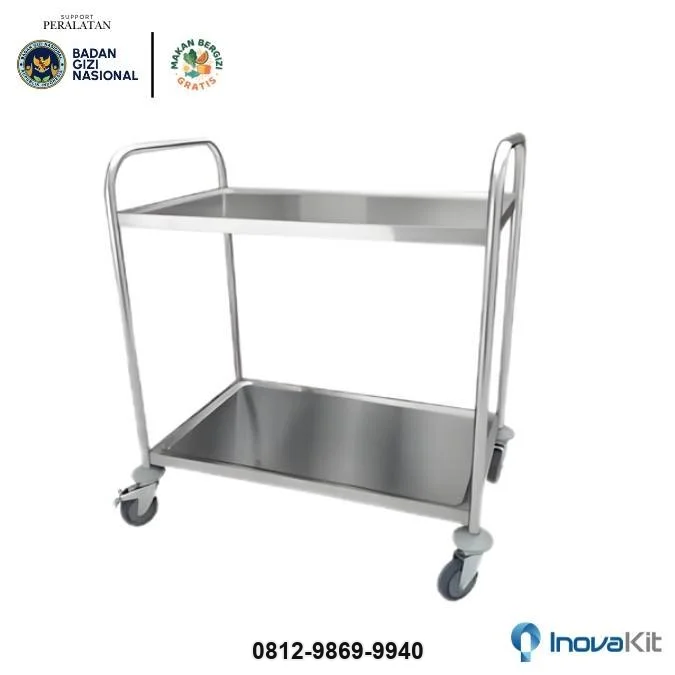 Service Trolley 2 Tiers Standar Dapur MBG | Troli Instrumen 2 Susun
