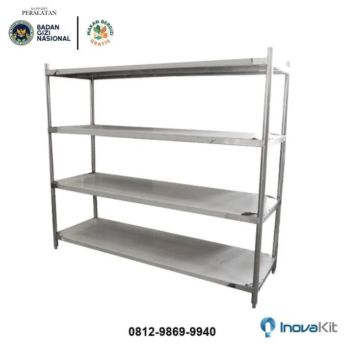 Solid Pan Rack 4 Tiers Standar Dapur MBG | Rak Pan Stainless